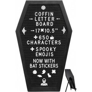 Coffin Letter Board Black +3D Bat Stickers +650 Characters, Spooky & Seasonal